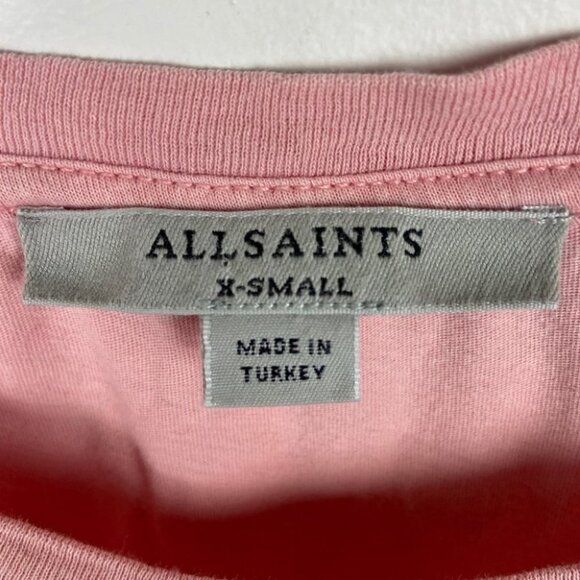 All Saints Pink Tee Crew Neck Twist Size XS TShirt Wilma Cotton Top Short Sleeve - Picture 5 of 11